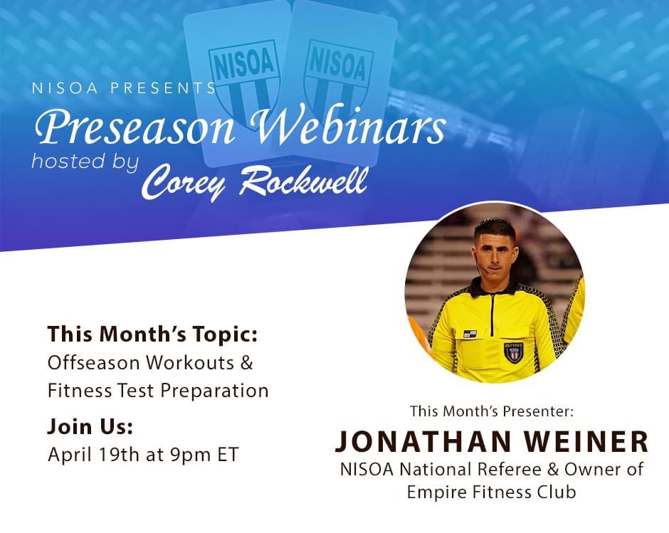 nisoadotcom's tweet photo. Tune in tonight as Jonathan Weiner and Corey Rockwell discuss working out in the offseason and how you can best prepare for fitness testing!
Register for this event by heading to the NISOA Member Portal!
#NISOA #NISOAFit @coreyrock https://t.co/A30zkZS5B7