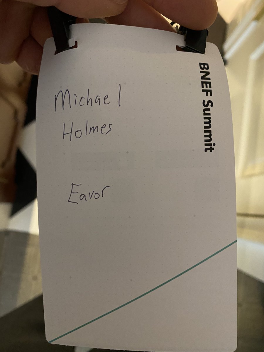MikeHolmesYYC's tweet photo. Rough start to #BNEFSummit - the handwritten badge is not a good look https://t.co/1gndLJvtZA