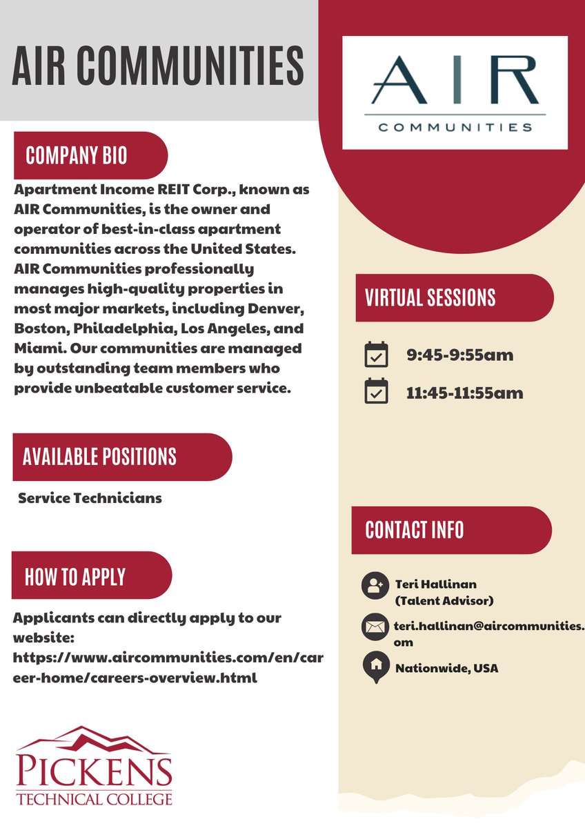 A few more of our employers that will be available to chat during our Virtual Career Fair tomorrow are New Horizon Academy, @LifeCareCenters of Aurora, @SummitEventCntr and @AirCommunities! All offer great opportunities for satisfying careers. 
#ptc #aps #virtualcareerfair