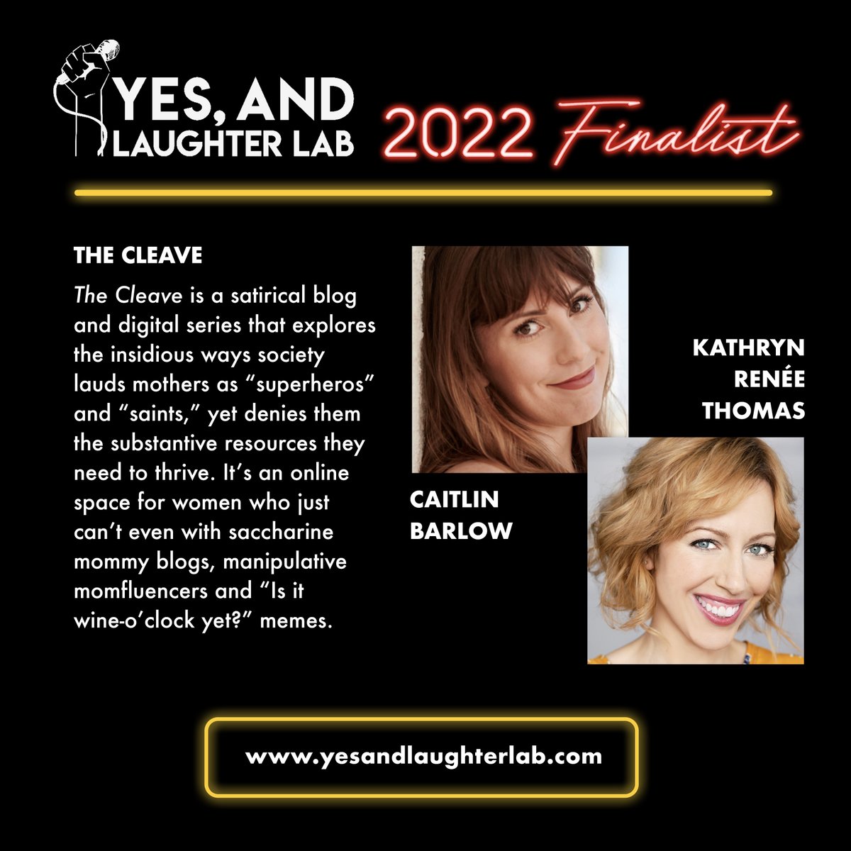 I am so excited to share that <a href="/TheCleaveLife/">The Cleave</a> has been chosen as a finalist in the 2022 Yes And...Laughter Lab (<a href="/YALLcomedy/">Yes, And... Laughter Lab</a>)! Can't wait to meet all of the other comedians doing important work and learn how we can grow our brand!