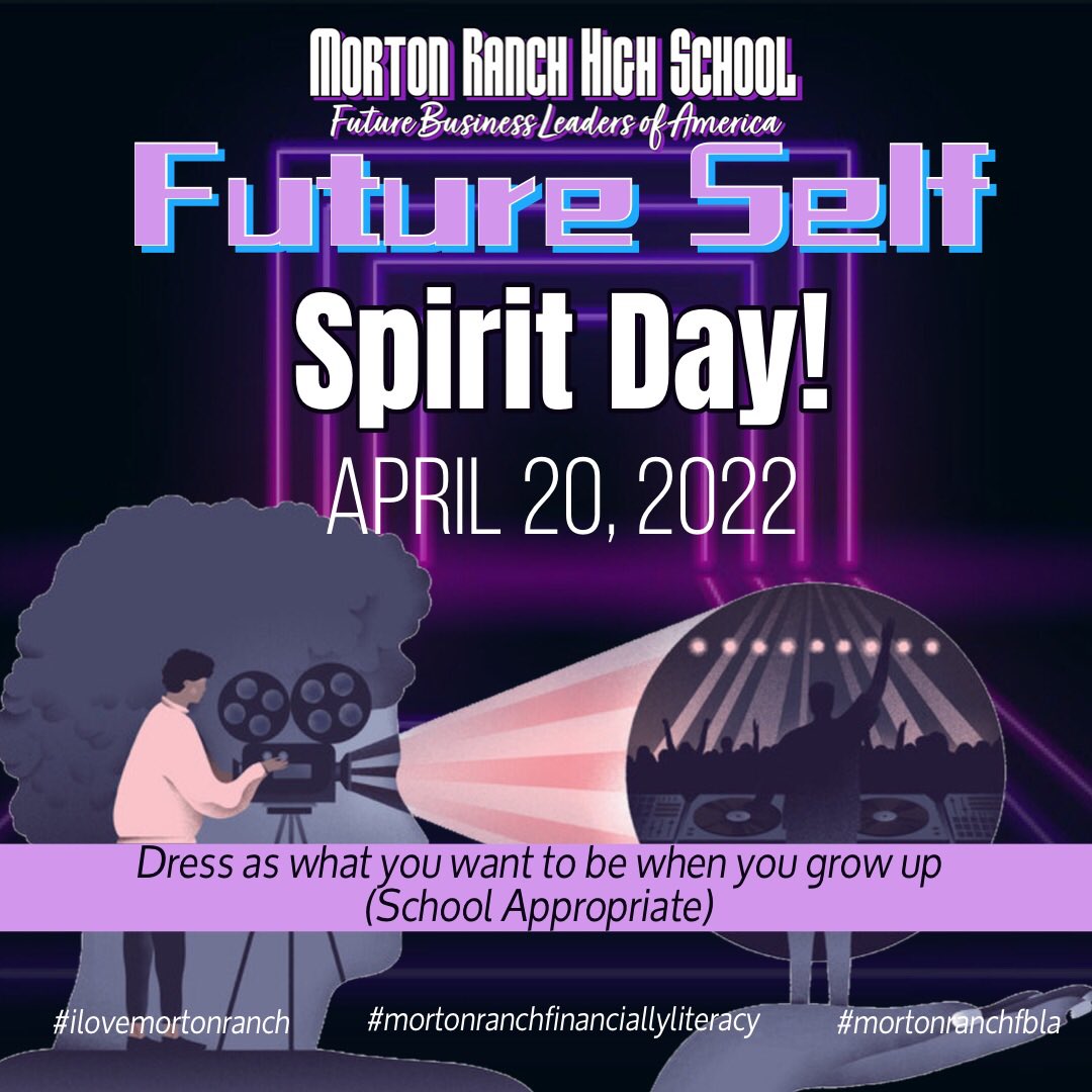 Mr_theLewis's tweet photo. Hey Mavericks, it’s time to look into the future and dress as your future self. #ilovemortonranch #mortonranchhighschool #teammav #mortonranchfbla #financialliteracy #spiritweek #schoolspirit  @MavFBLA @MRHSMavericks https://t.co/qunDVn5QFW