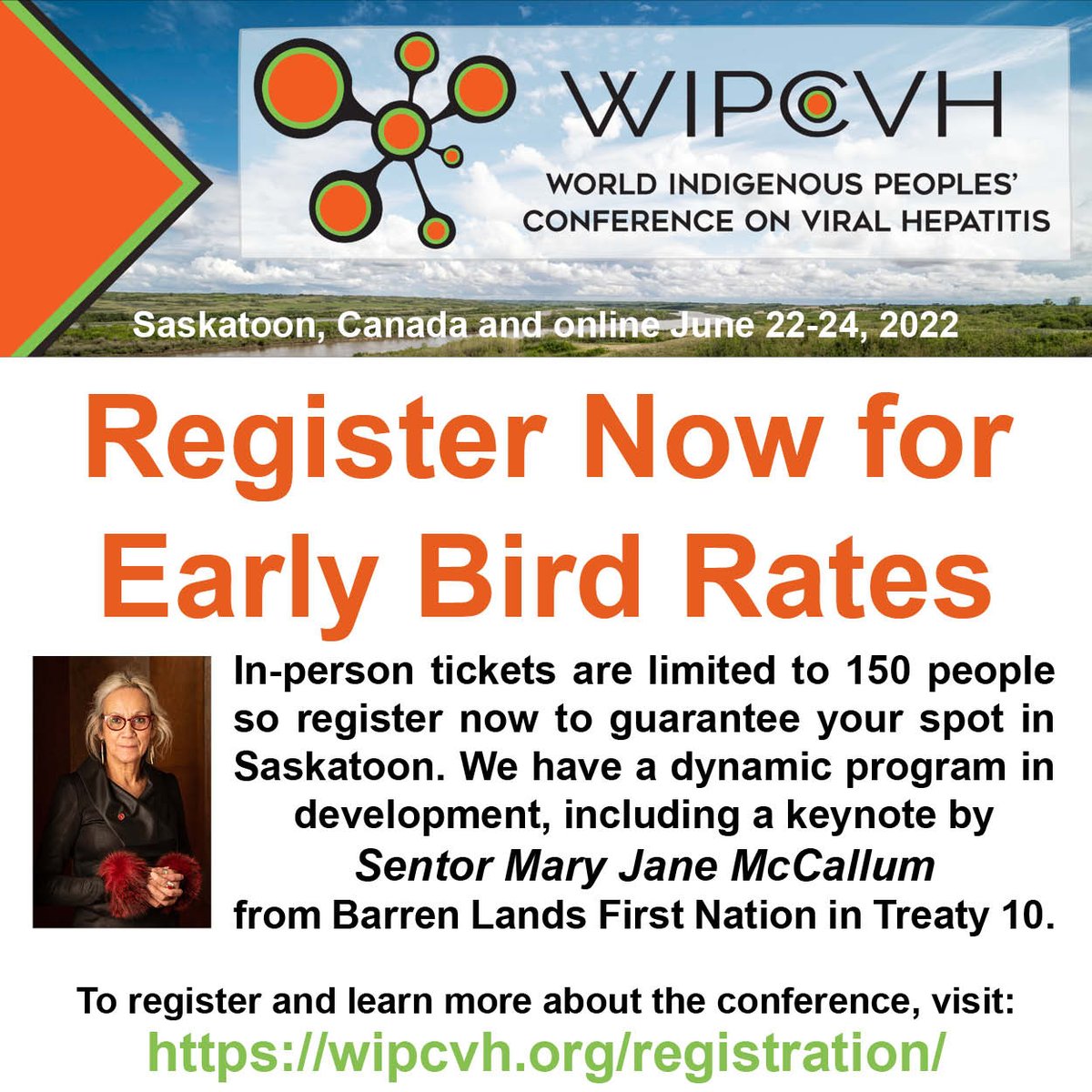 wipcvh's tweet photo. Register now at https://t.co/WcYcvDXVET and save! See you in Saskatoon and online! #wipcvh #NoHep #IndigenousHealth #hepatitisconference #hepatitis https://t.co/D1UZMKSJJe