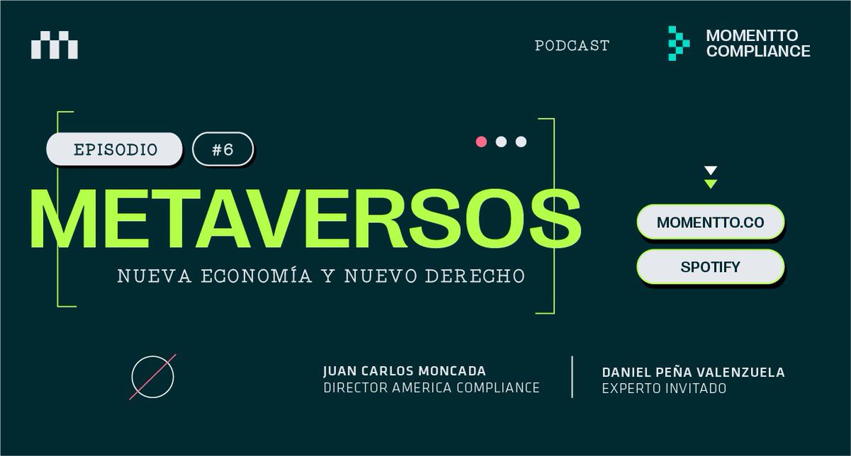 MomenttoLegal's tweet photo. #Momentto de #Compliance
Nuevo episodio
#Metaverso y #Derecho
*#DataProtection *#ContratosInteligentes
*#Barreras de #Mercado
*#BigTechs y #Autorregulación
*#DerechoPenal: ¿crimen acá es crimen allá?
Con #DanielPeñaValenzuela
¡Escúchennos!
👉 https://t.co/WrfzPMKSiC https://t.co/LQhYZNLsqf