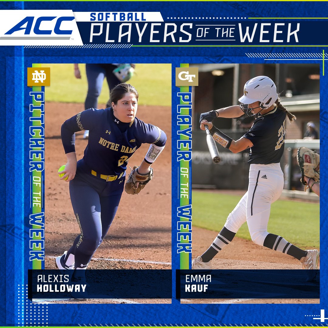 #ACCSB Players of the Week! 🔥 🥎💥: Emma Kauf, @GaTechSoftball 🥎🚫: Alexis Holloway, @NDsoftball 📰: theacc.co/3K3Fdpu