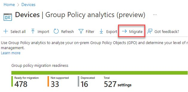 Scottduf's tweet photo. 👏You can now use GP Analytics to migrate GPO's to Intune settings catalog policies! Its showing in my tenant now! Nice work @AasawariNavathe and team! #MSIntune #MEM https://t.co/hcJ1KbfkHn