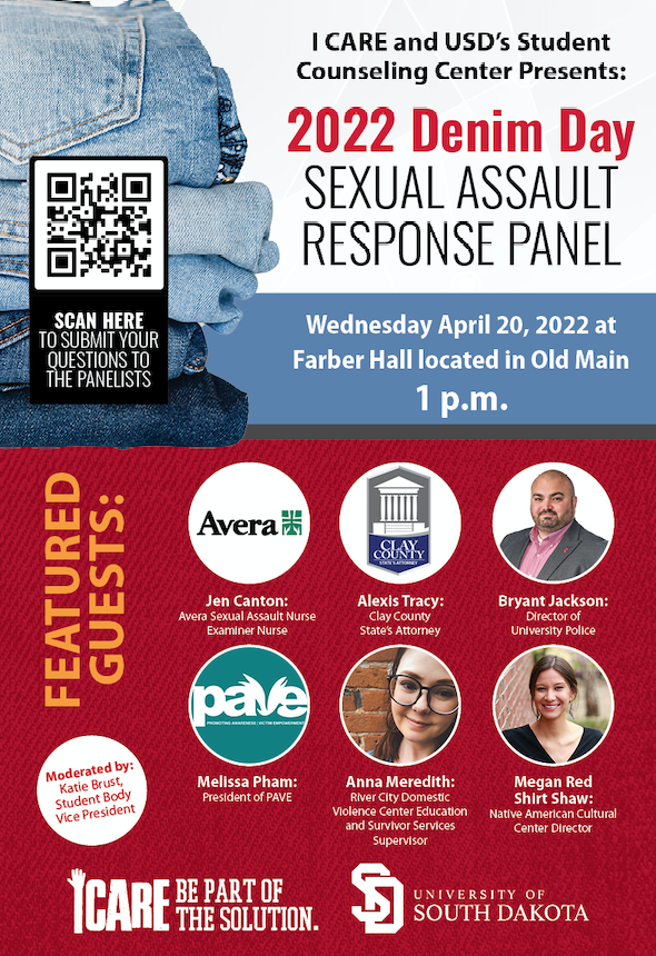 TOMORROW! USD sexual assault prevention program @USD_ICARE has teamed up with SCC for a Denim Day event, April 20 at 1:00 in Farber Hall. The event is a Sexual Assault Response Panel featuring experts from campus and our wider community. <a href="/USDWomenGender/">USD Women Gender & Sexuality Studies</a> <a href="/USDHonorsProg/">USD Honors Program</a> <a href="/USD_CTL/">USD CTL</a>