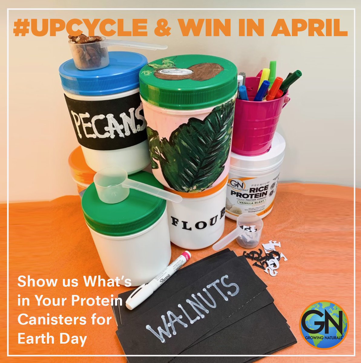 growingnaturals's tweet photo. Upcycle &amp; Win!
What's better than recycling? Upcycling? Post your canister upcycling ideas and pics during April, Plant Protein Month, with #upcycle and #growingnaturals, and you could win one of 3 prize packages valued at $160! https://t.co/HM5nXlvC15