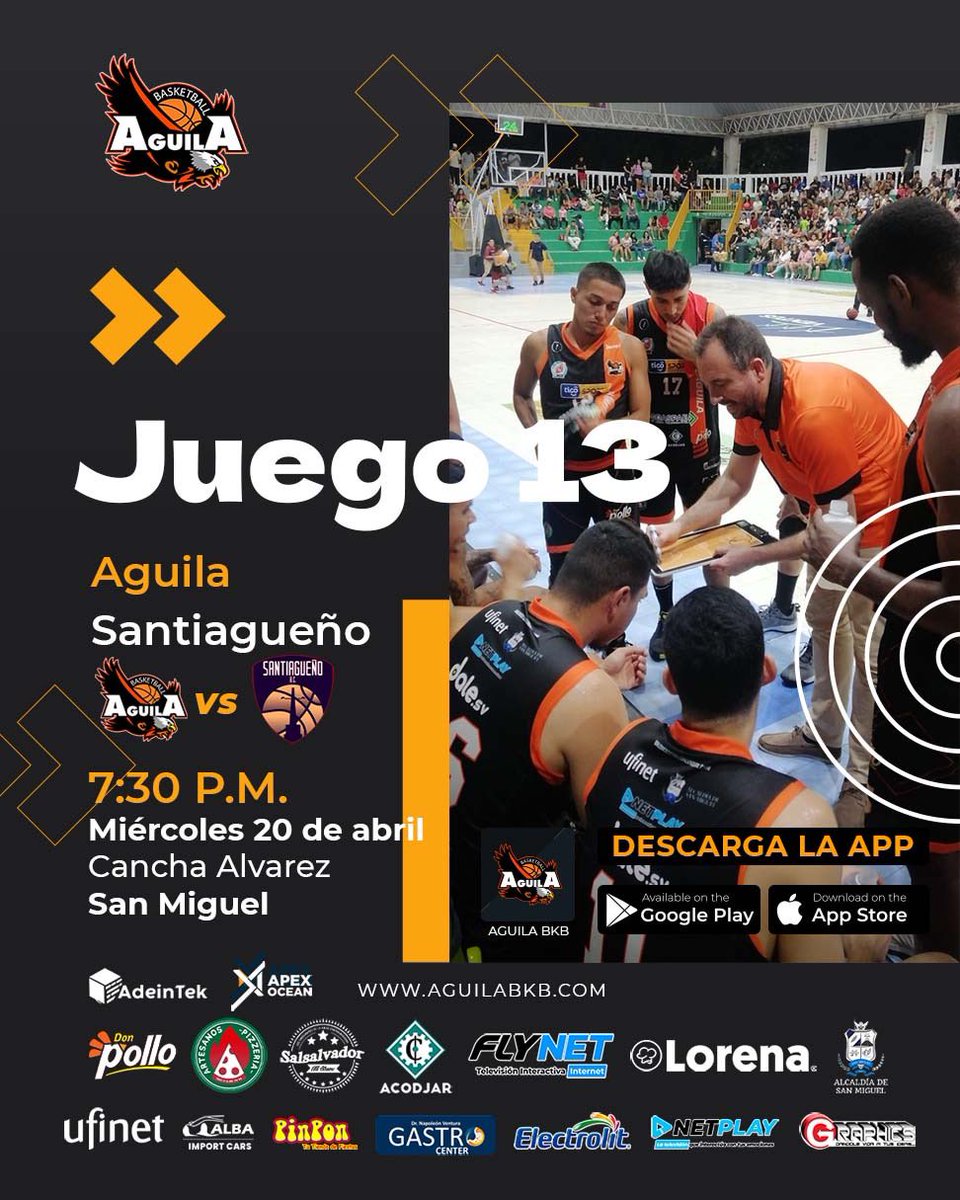 ☄️ JORNADA 13, Recibimos a Santiagueño☄️

🗓: Mañana 20 de abril 
🏟: Cancha Alvarez 
⌚️: 7:30pm.
🏷: $3.00

RECUERDA:
Quien Muestre la APP de Aguila BKB en la Entrada se estará Cobrando $2.00. 🏀

VAMOS ÁGUILA 🦅 

#SomosAguilaBKB