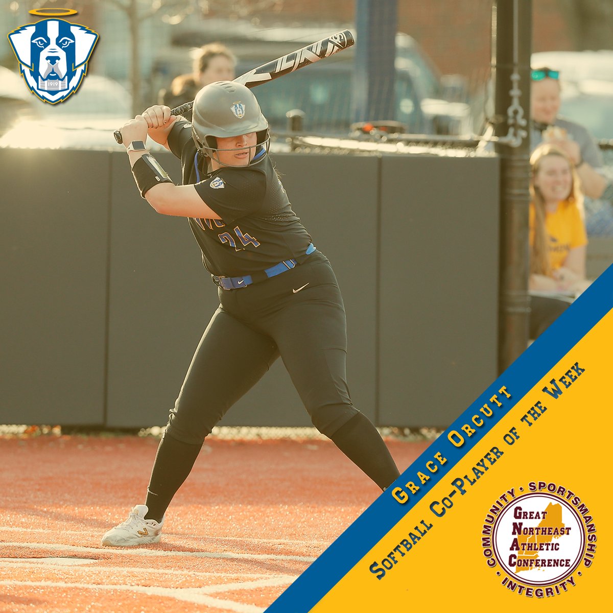 ECSaints's tweet photo. How about these performances for some of our GNAC Weekly Award Winners?! Grace Orcutt bats .588 in a 6-0 week! Tianna Dawe, pitching perfection, going 4-0 with a 1.91 ERA! And AJ Godios, setting program records for T&amp;F in the 200m (25.81 sec.) and long jump (5.16 m)! #GoECSaints https://t.co/QfyIrjgS2a