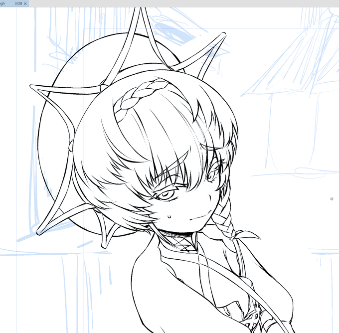 夏コミ原稿スタート
ゴッホちゃんの袖の丸い布どうしようかな 