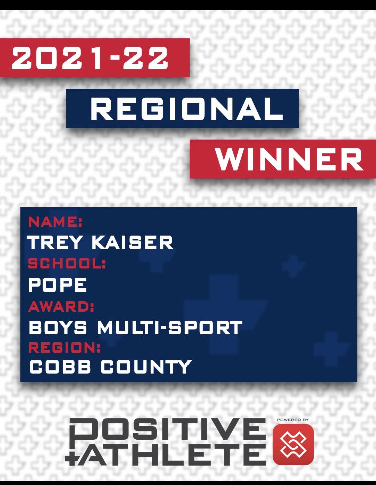 treykaiser24's tweet photo. I’m very honored and excited to say that I have been named Most Positive Boys Multi-Sport Athlete in Cobb County. @PopeAthletics @Pope_Baseball @PopeBasketball @PositiveAthGA https://t.co/gBoN1mGoI1