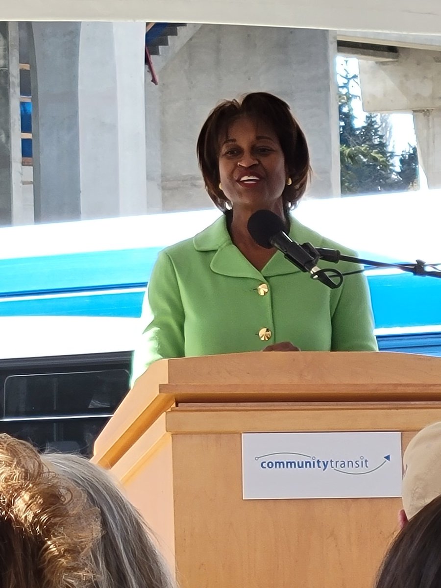 peterpeyser's tweet photo. @NuriaFernandez8 of @FTA_DOT celebrates the groundbreaking for Orange Line BRT @MyCommTrans Community Transit in WA State. Great day for transit. https://t.co/A1Erw6RPzP