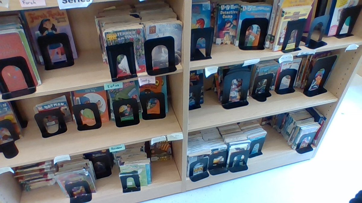 Today a student came to help straighten up the shelves.  Thanks D. for all your help making it easier for students to find the books. @OrchardParkPS