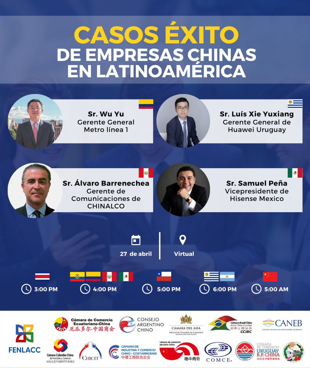 fenlacc's tweet photo. ¡Inscríbete ya! #FENLACC invita: Seminario Virtual “Casos de éxito de empresas Chinas en Latinoamérica” 

🗓27 de abril 
👉Registro: https://t.co/ZtWX8vDqRi
👥Agenda: https://t.co/POriivmQiA https://t.co/ZXH1LzFD1u