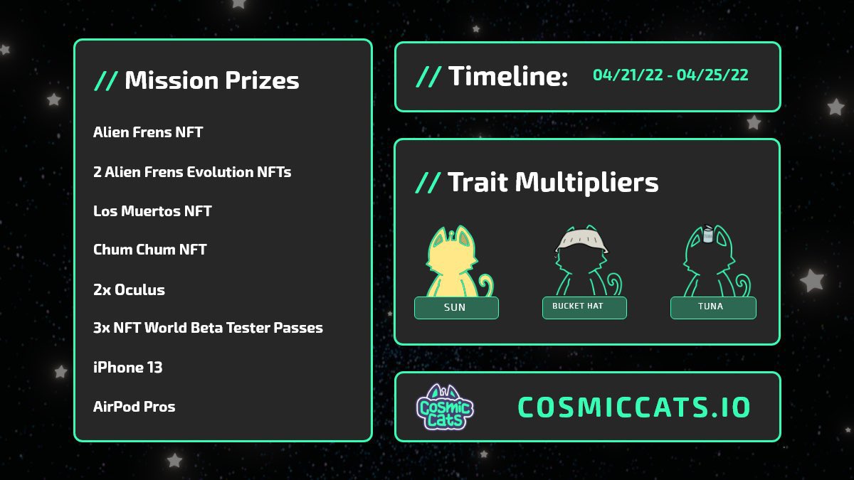 JRichOne21's tweet photo. @mop_eth Have to check out @CosmicCats_ Big mission control prizes coming up. @Cosmicverse_ on the horizon as well! https://t.co/wy4rpc2Nxi