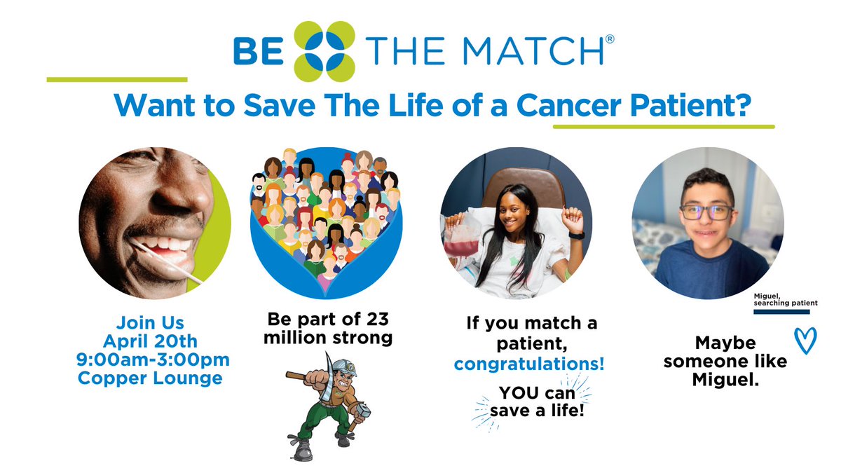 🚨Tomorrow is the Day!🚨
9am-3pm -Copper Lounge In the Sub
Please consider coming and getting a Swab to help Save A Life with the Be the Match Foundation!! 
#BeTheMatch
#SaveALife