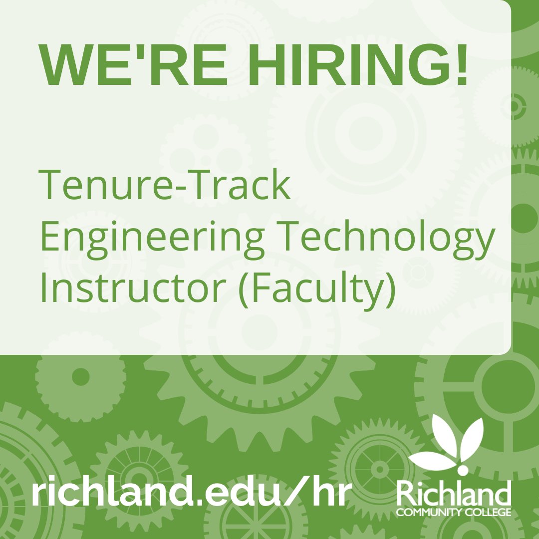 Seeking applicants for the Full-Time Engineering Technology Faculty (Tenure-Track) Position responsible for planning, preparing, implementing, teaching, and evaluating classroom and laboratory instruction. 
For more information or to apply visit richland.edu/hr.