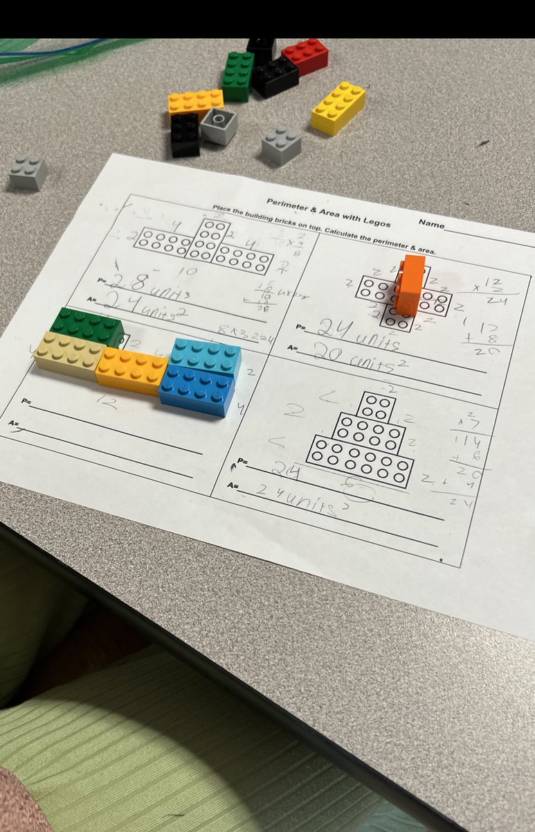 Caroline_3GS's tweet photo. “Let’s Go” firm up area and perimeter standards using Legos! St’s @LegacyElement were proving their thinking by writing equations to match their models while calculating area and perimeter. #legomanipulatives #readysetforwardmcss @MadCoSchools @AmstiUAH https://t.co/opaXAb78MV