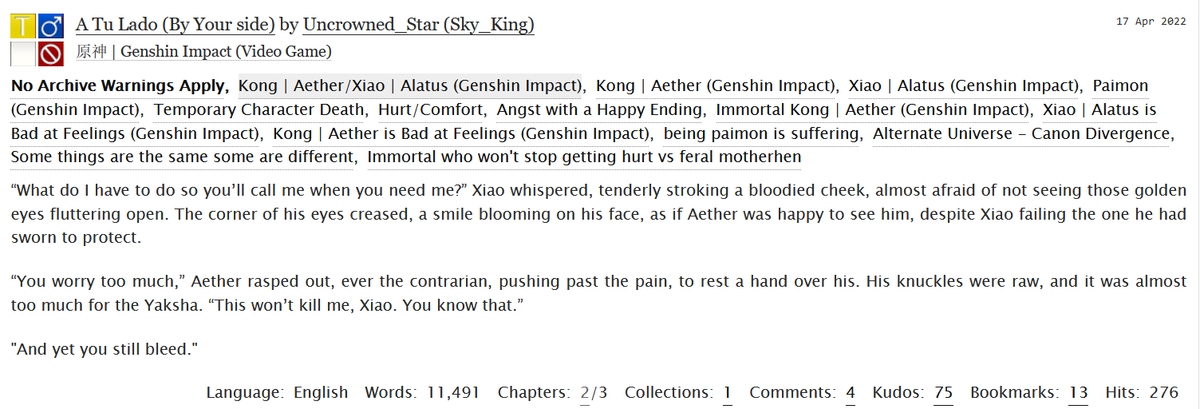 WritingSkyKing's tweet photo. Happy belated Birthday, Xiao 💚💛!! 
Here is chapter 1 and 2 of my bang fic for the @xiaoaetherbang! With amazing art by @yuki_funv and @Hyugge2 that made this story come to life~

#xiaother #XiaoAether #XiaoAetherWeek2022 

(links in the comments below!) https://t.co/FYXIrABHJz