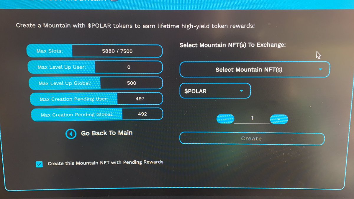 DavidWillmes's tweet photo. @polar_nodes I am trying to use pending rewards to purchase an Everest but it’s asking me to select mountain nfts to exchange…please help https://t.co/OwuwXP3obf