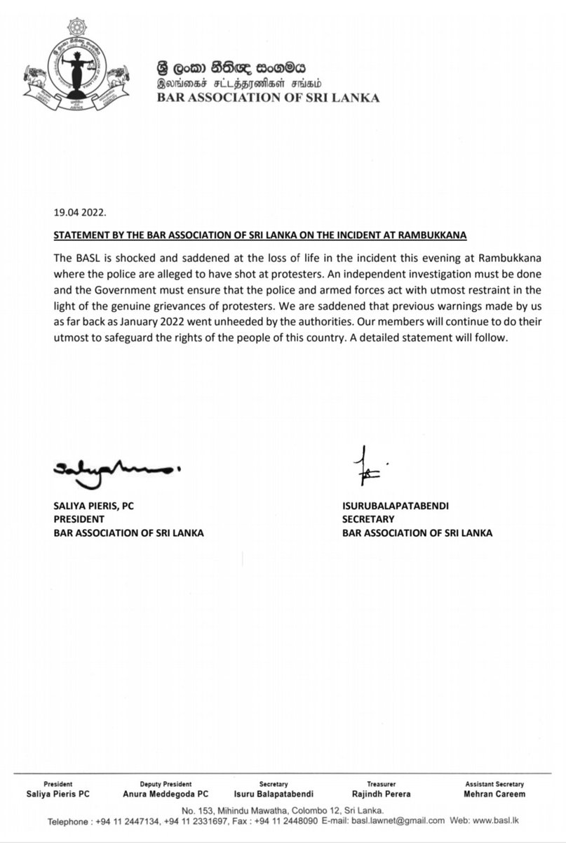 An independent investigation must be done and the Government must ensure that the police and armed forces act with utmost restraint in the light of the genuine grievances of protesters. Our members will continue to do their utmost to safeguard the rights of the people.