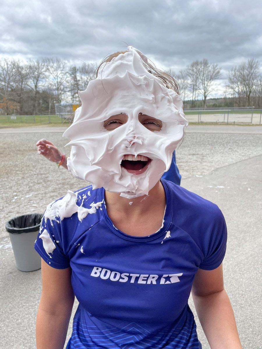 MT_Sicard's tweet photo. Mrs. Kidder’s class won the opportunity to pie our Boosternthon team. Tigers took complete advantage of it. Who will win the chance to douse them with water balloons tomorrow?!? #Pledge #BoosterthonFun https://t.co/fS4CHZdHCV