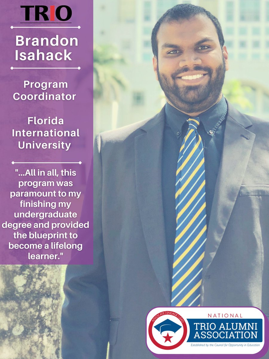 "...All in all, The TRIO program was paramount to my finishing my undergraduate degree and provided the blueprint to become a lifelong learner..."

#TRIOworks  #5millionstrong #TRIOalumni
If you would like to be featured, submit your request 
fs3.formsite.com/coecoecoecoe/f…