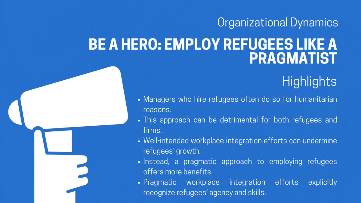 PeschRobin's tweet image. The highlights of our article &apos;Be a hero&apos;. If you want to learn more about the #workplaceintegration of #refugees, read our article that you find here: sciencedirect.com/science/articl…