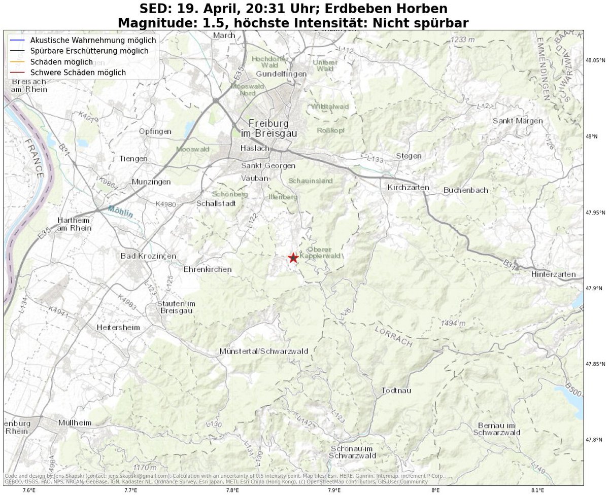 ErdbebenDE's tweet photo. Drittes #Erdbeben heute bei #Freiburg, wieder Magnitude 1.5, Epizentrum wie vor zwei Stunden knapp hinter der Ortsgrenze zu #Horben https://t.co/LGsiVYEqXO