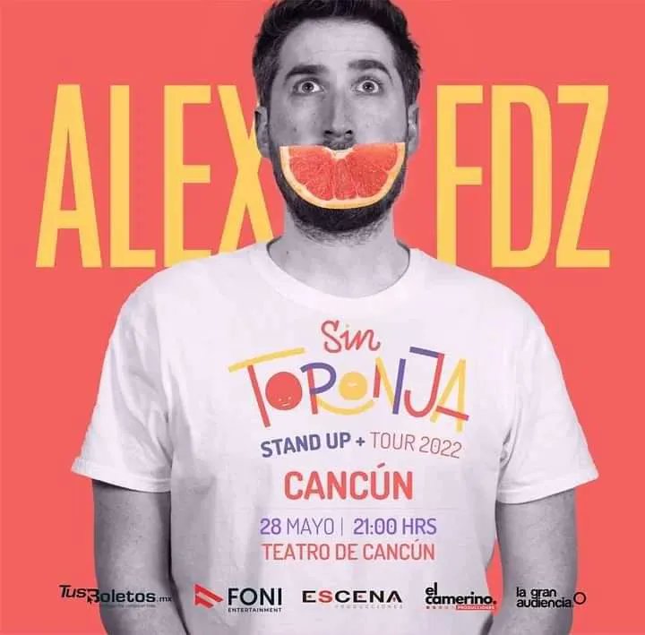 Por 1ra vez en Cancún @ALEXFDZ !

Después de casi 3 años de no estar en tour, llega con su nuevo show #SinToronja

Sábado 28 de Mayo, 9pm.
<a href="/teatrodecancun/">Teatro de Cancun</a>

🎟️ Boletos desde $490mxn

buff.ly/3MwTkVZ

Presenta <a href="/Escenamx/">ESCENA PRODUCCIONES</a>
#StandUp