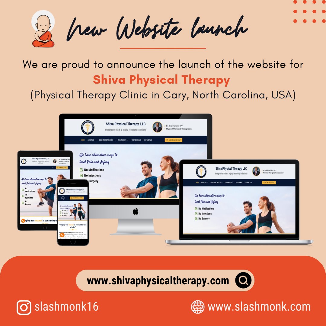 SlashMonk's tweet photo. We are proud to announce the launch of the website for Shiva Physical Therapy (Physical Therapy Clinic in Cary, North Carolina, United States)

For More Info:
Visit us: https://t.co/A72YZfCmTV
Email: info@slashmonk.com
Call Now: +91-8309702484

#websitelaunch #webdesignhyderabad https://t.co/1w4Xkyq9b5