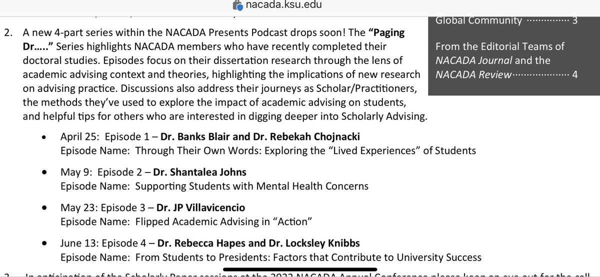 I’m excited to announce that I’m part of the new NACADA Presents podcast series titled Paging Dr….. The first episode drops next week and I can’t wait to listen to the other episodes!