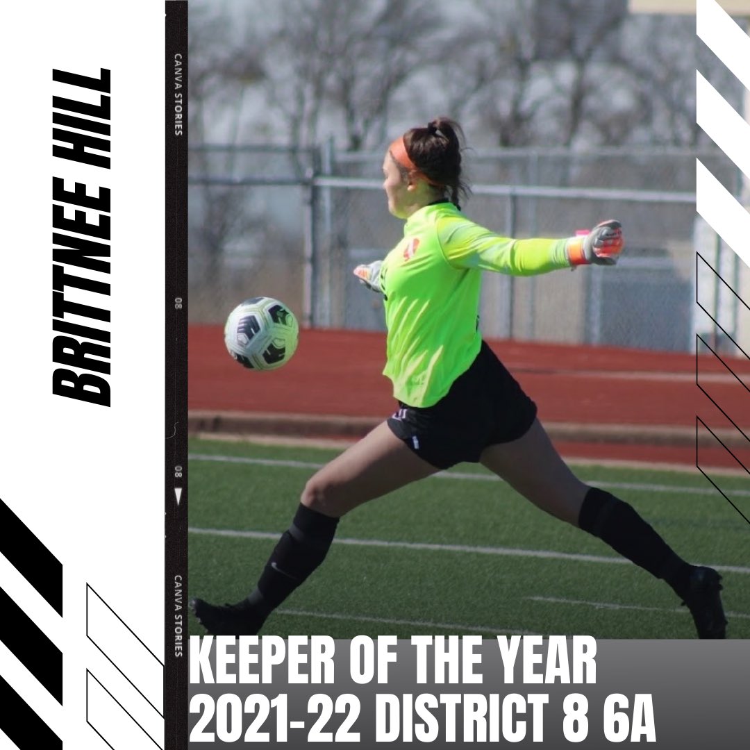 Congratulations to Brittnee Hill on being selected as District 8, 6A keeper of the year! #bgs