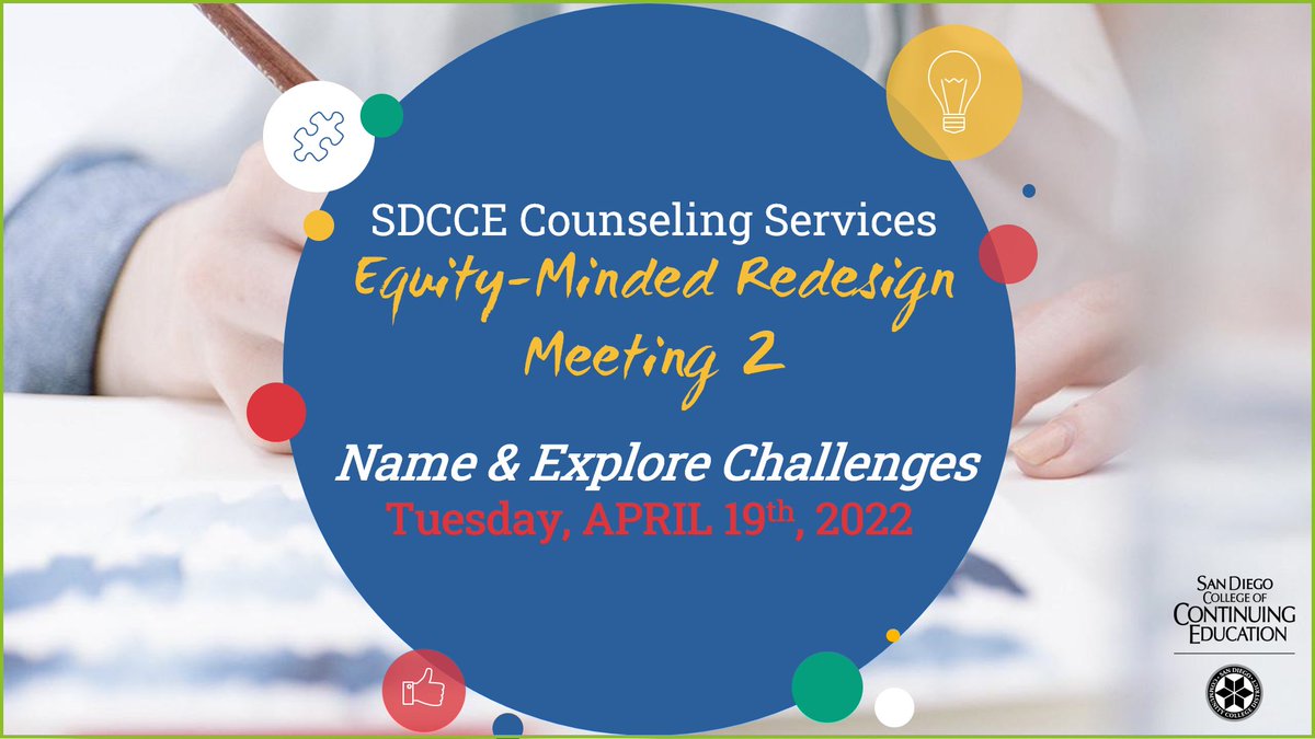 We're looking forward to connecting w/ our wonderful #Counseling colleagues from <a href="/SDCCEEDU/">San Diego College of Continuing Education</a> for Equity-Minded Redesign Meeting #2 w/ the department. We have a lot of activities planned &amp; are excited to learn &amp; share in community together! #ourcommunityourfuture #edequity