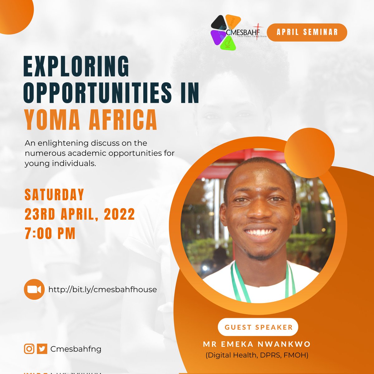 cmesbahf's tweet photo. Opportunities abound all around us.

#CMESBAHF is committed to bringing these opportunities to you.
You can reach out to this opportunity by joining this month's seminar.
Details on flyer.

Opportunities abound... 
Explore!
#explore #opportunies @yomaafrica #biomedicalscience https://t.co/fUawIjtVCl