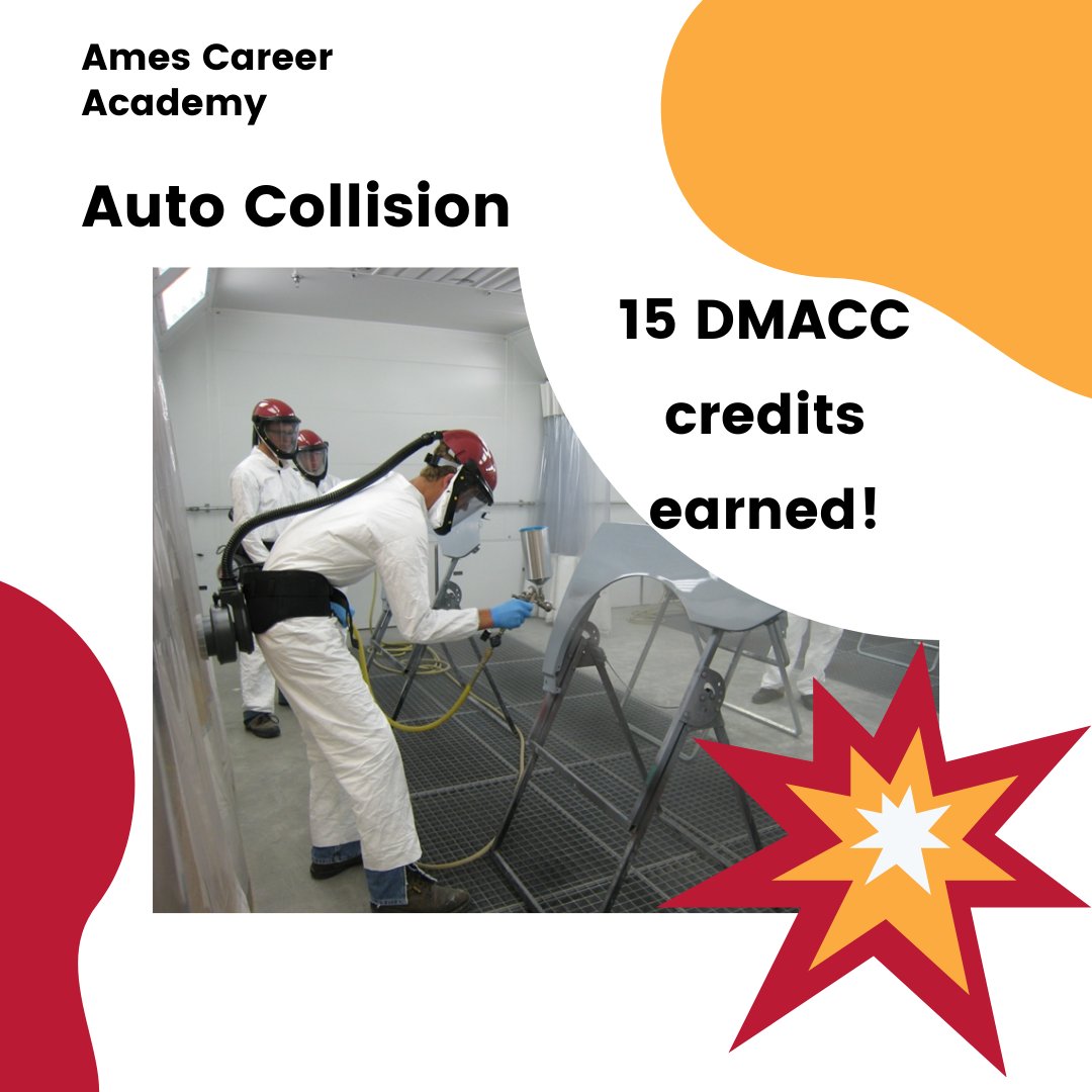 If you are interested in Auto Collision, check out the Ames Career Academy program! You can gain experience in basic shop operations, welding, painting, and shop safety. For more info visit dmacc.edu/careeradvantage