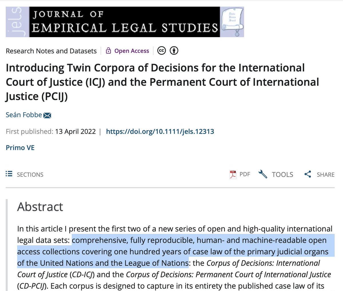 w_alschner's tweet photo. New full text corpora of decisions by @CIJ_ICJ+PCIJ. Impressive work by Sean Fobbe in the newest issue of #JELS.
Gold mine for computational analysis of international law and gold standard on how to build and make legal text corpora available. 👏
https://t.co/DHAqNwpvt5 https://t.co/3cQ3O7AYVB