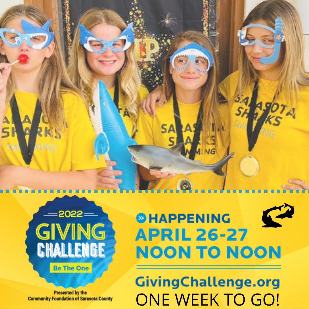 Shark Nation!  The Sarasota Sharks have been developing CHAMPIONS in Sarasota since 1961!  Will you #BeTheOne to #DevelopTheNextChampion?! ONE WEEK TO GO!  #GivingChallenge2022 #ThePattersonFoundation #SharkNationisSecondtoNone! givingchallenge.org/organizations/…