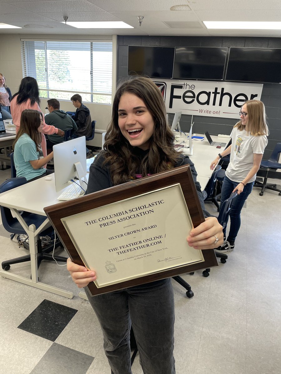 thefeather's tweet photo. Our Crown Award came today! Thank you @CSPA for this great honor. #thefeather #WriyeOn! @jeaNorCal https://t.co/mlnu3NoMV4