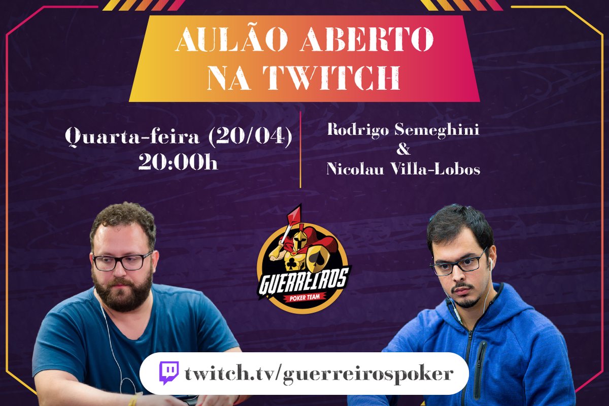 SuperPoker's tweet photo. IMPERDÍVEL! Guerreiros Poker Team promove aulão aberto com @RSemeghini e @nicolauvl na Twitch https://t.co/iXdjku3rCA #Poker https://t.co/8fTLi2pBhv