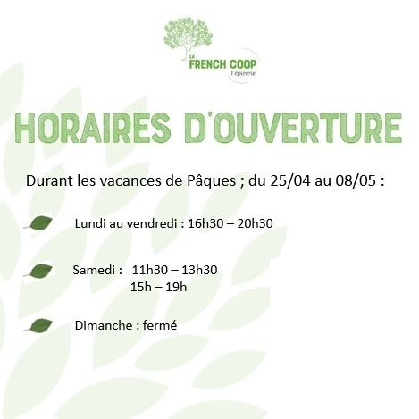 Bientôt les vacances alors la <a href="/FrenchCoop/">LesAmisdelaFrenchCoop</a> l'#epicerieparticipative d' #asnieres  s'adaptera du 25 avril au 8 mai 😎! #cooperativealimentaire #alimentationdurable #projetcollectif #rejoignezlacoop