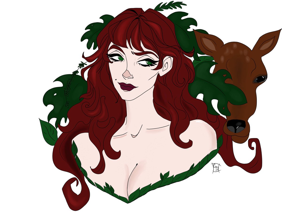 CatVanDark's tweet photo. This is Flidais โthe celtic godess of woodlands, nature and forest. ๐ฟ Flidais owned herds of deers and cattle, and has been named the irish Artemis. #irishgodess #irishmythology #flidais #ArtistOnTwitter #art #doodletimewithcat https://t.co/hdTu8pLggw
