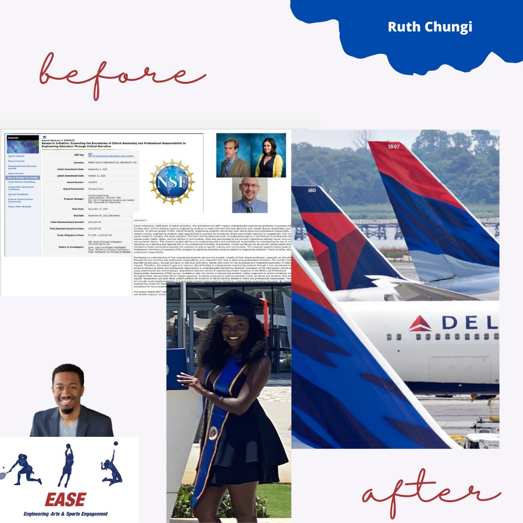 Research_EASE's tweet photo. ***Student Alumni Spotlight***

Ruth Chungi was a successful undergrad student &amp; leader. She helped organize &amp; analyze data for Dr. Long's current NSF grant. In 2021, she earned her BS in AE. She now works for Delta &amp; still keeps in touch with Dr. Long.

https://t.co/nHnFcIRznz https://t.co/Eq3pBSRonB