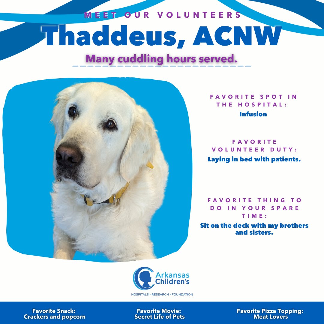 🌟 #Volunteer spotlight!🌟 

Our volunteers are such a vital part of the Arkansas Children’s team, and while we celebrate them year-round, we want to shine a light on them this #NationalVolunteerWeek. 💙  

Get to know a few of them better 👇 

#Healthcare #Arkansas #Pediatrics