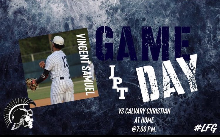 Varsity hosts the Calvary Christian Eagles tonight, first pitch at 7pm! <a href="/28jacobsmith/">Jacob Smith</a> on the mound for the Trojans! Pack the House! #JptPride #LFG #forstein19