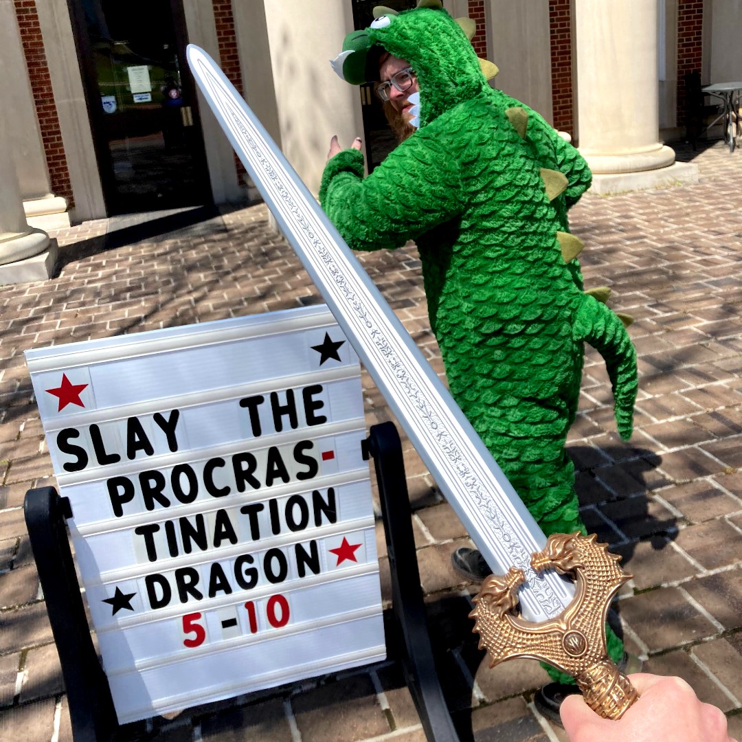 EHCLibraries's tweet image. How is your week going? Are you getting those final papers finished up, double checking citations, and memorizing formulas for that exam next week? Join us in the #KellyLibrary for another Knight Against Procrastination! Come get work done!