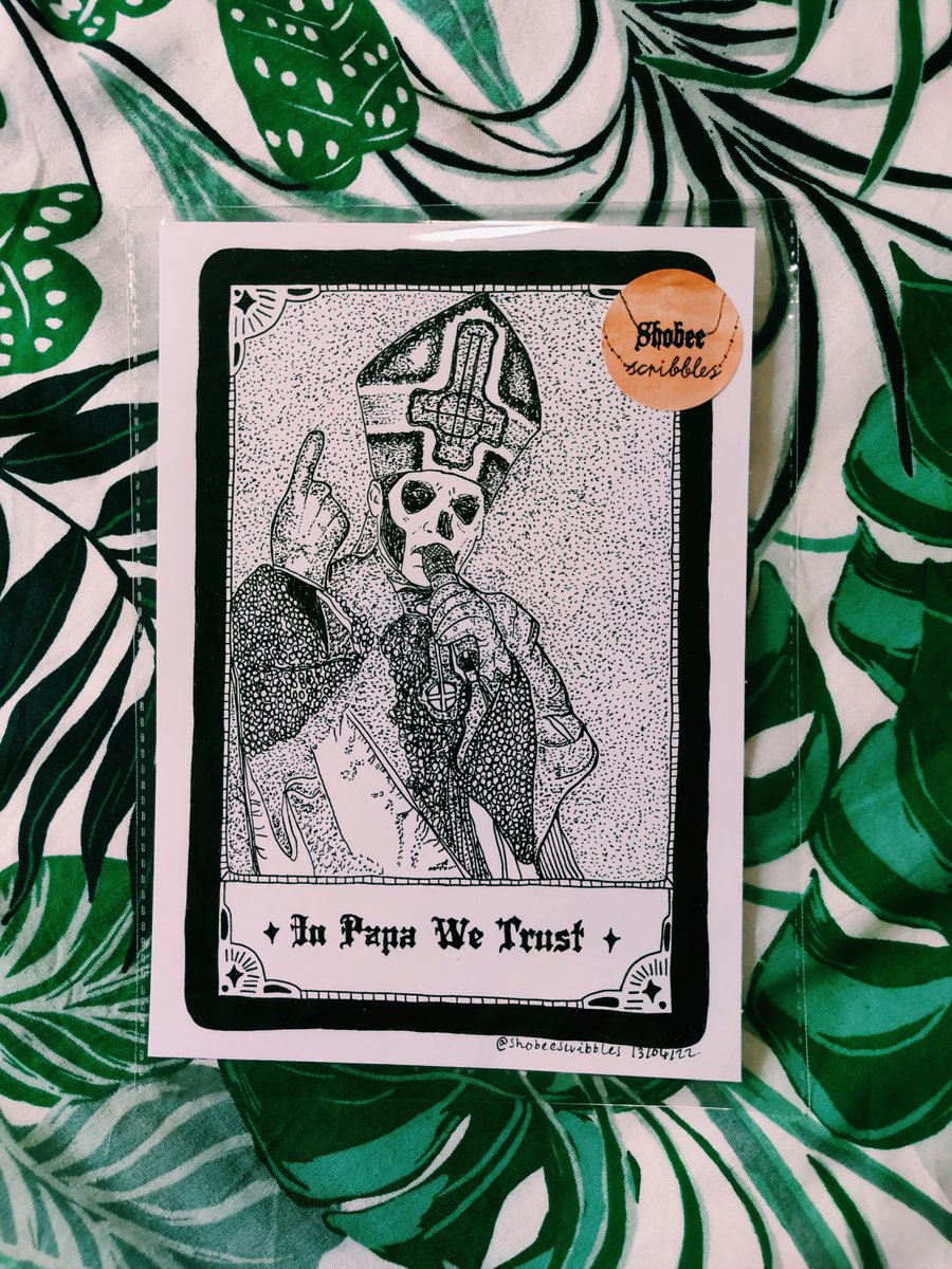These 'In Papa We Trust' prints are available from me! 🖤

<a href="/thebandGHOST/">Papa V Perpetua</a>

#inpapawetrust #papaemeritus #papaemeritusii #papa #thebandghost #ghostband #ghost