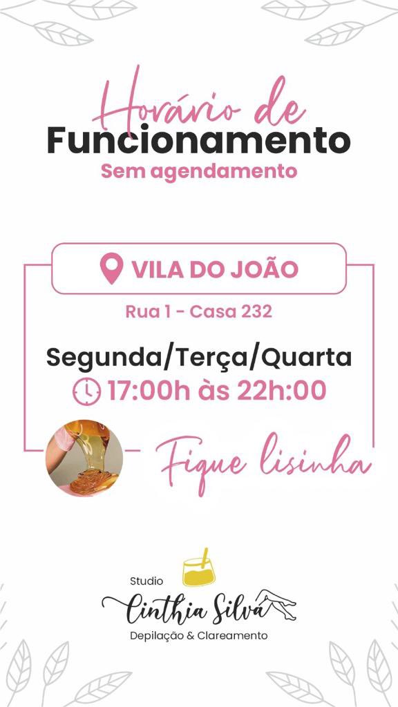 Boa tarde meninas, hoje teremos atendimento na vila do João. Aguardando vocês 🤩