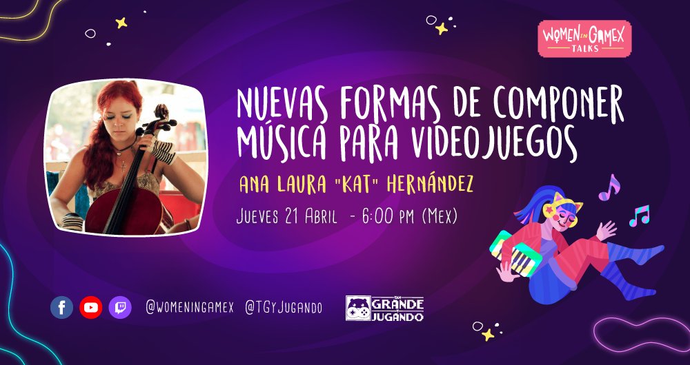WomenInGamex's tweet photo. 🎮 Nuevas formas de componer música para videojuegos. 

✨Jueves 21 de Abril 2022
⏰6:00pm 🇲🇽 (GMT-5)

📢https://t.co/r8JNknWB3A
📢https://t.co/h4Q6iJ3M44
📢https://t.co/Fti0oyvjaj

 ¡Te esperamos! 
#womeningamex #gamedev #gamedevs #mexico #wigxtalks https://t.co/kVZLjUX4px