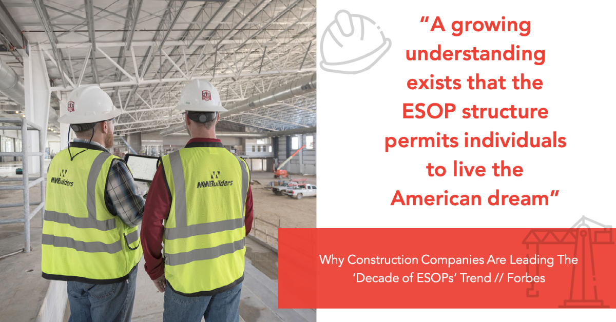 We're not the only ones in the construction industry who have found the ESOP model to be successful. According to Forbes, 20% of ENR's top 100 contractors and top 100 design firms for 2021 use an ESOP as part of their capital structure. Click to read: bit.ly/3uOGzjo